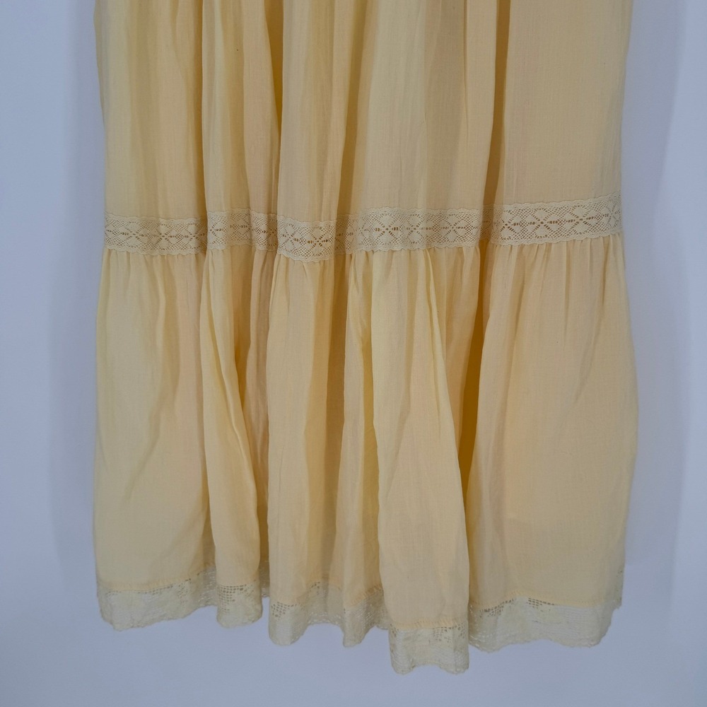 Loom Butter Yellow Lace Up Corset Maxi Dress L Cottagecore Prairie Boho Romantic - Picture 6 of 13